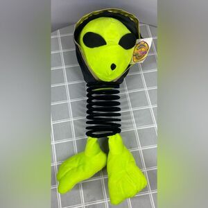 Vtg 90s Nanco Slinky Pets Neon Green Alien Big Head Large 17” - 27” Long Plush